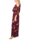 MSK Petite Floral Printed Cold-Shoulder Shear Pleated Jumpsuit Plum Purple PS