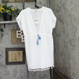 Miken Clothing Co Miken Juniors Crochet Tassel-Trimmed Kimono Cover Up White XL