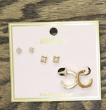 Unique Designs Womens Trio Earring Set Hoops Studs Rhinestones Gold Yellow