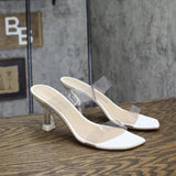 Stuart Weitzman Kristal Block Heel Slide Sandal S0369 Clear / White 9M