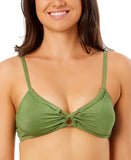 Salt + Cove Womens Solid Lurex Twist-Front Swim Top SC25081GT Olive Green M