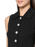 Karl Lagerfeld Embellished Buttons Sleeveless Collared A-Line Dress Black 6