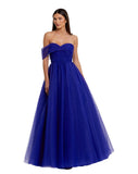 Mac Duggal Womens One Side Off the Shoulder Bustier Ball Gown Cobalt Blue 6