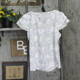 Sophia by Rene Rofe Womens Floral Crochet Trim Ruffle Sleeve Shirt Top Gray XL