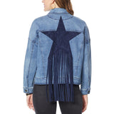 DG2 by Diane Gilman Fringe Star Button Up Jean Trucker Jacket Midtone Blue 3X