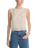 Aqua Womens Pearl Embellished Beaded Tank Top IBO26963 Ivory Off White XXS