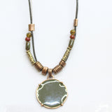 Chico's Choker Aztec Pendant Bead Necklace Black / Green 16" + 5"