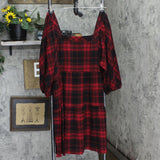 Maurices Womens Square Neck Puff Sleeve Holiday Dress Red / Black Plaid 2XL
