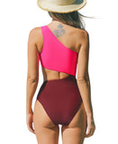 Cupshe Womens Color Block One Shoulder Cutout One Piece Swimsuit Pink Multi L