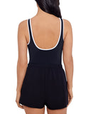 Mimi Flamingo Zipper One-Piece Swimsuit with Shorts Overlay Black / White 14
