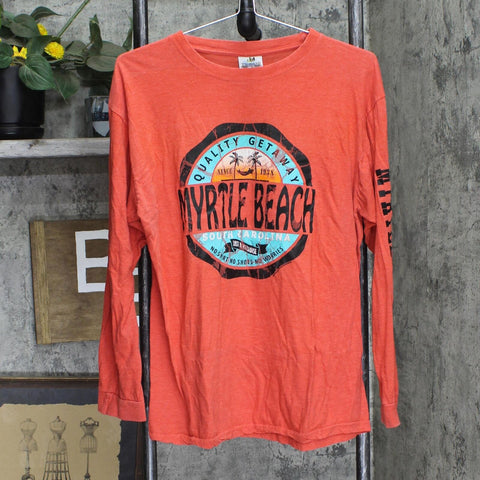 Tsunami Surf Co. Mens Long Sleeve Myrtle Beach Graphic T-Shirt Red Orange L