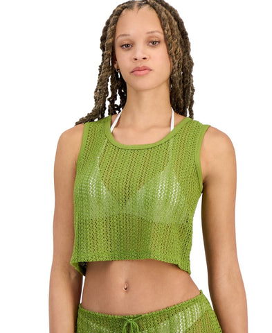 Miken Womens Crochet Cover Up Tank I2417K711 Woodbine Green L
