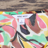 Nine West Womens Woven Short Sleeve Blouse Shirt Top Green Multicolor S