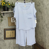 State Of Day Womens 2-Pc. Silk Touch Short Sleeve Pajama Set Eventide Blue XL