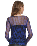 DKNY Women's Printed Mesh Knit Long-Sleeve Ruched Top P2JHVGPC