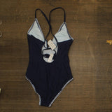 Cupshe Womens Plunging V Wire Neck Ruched One Piece Swimsuit Dark Blue M