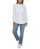 Calvin Klein Womens Long Sleeve Padded Shoulder Blouse M1LA8636 Soft White M