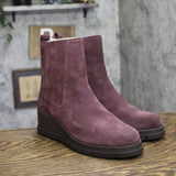 Lucky Brand Suede Side Zip Wedge Chelsea Ankle Boots Winter Cherry Purple 10M