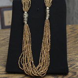 Seed Bead Twisted Wire Cluster Necklace Bronze Brown / Silver Gray 36" + 3"