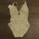Becca Polished Crochet Plunge One Piece Womens Swimsuit 921057 Gold Yellow M