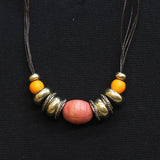 Chico's Strand Cord Accent Bead Fashion Necklace Brown / Gold Multi 20" + 4.5"
