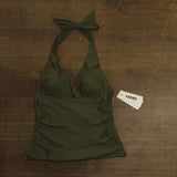 DKNY Halter V-Neck Shirred Tankini Swim Top DIMKS215 Moss Green M