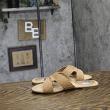 DV Dolce Vita Raffia Criss Cross Strap Flat Slide Sandals Cafe Brown 5.5M