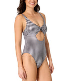 Salt + Cove Juniors Cutout Plaid One-Piece Swimsuit Black / White Print XL