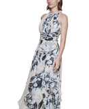 Calvin Klein Metallic-Embroidered Floral-Print Maxi Dress Blossom Multi Pink 6