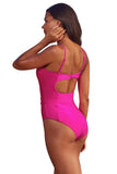 Becca Monte Carlo Virtue Ring Ribbed One-Piece Swimsuit 221057 Azalea Pink L