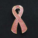 Ribbon Cancer Awareness Rhinestone Brooch Pink / Gold 2.5"