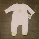 Little Me Bear Footie with Snap Front and Soft Booties Light Pink Pattern 3M