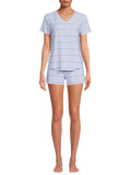 Roudelain Womens Printed T-Shirt & Shorts Loungewear Set Corleone Stripe Blue L