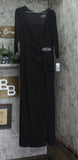 Alex Evenings 3/4 Sleeve Gown Square Neck Side Slit Dress Black Metallic 16