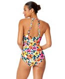 Anne Cole Gradient High Neck One-Piece Swimsuit Gradient Floral Red Blue 10