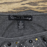 French Laundry Mixed Media Embellished Long Sleeve Blouse Shirt Top Gray S