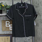 Inc International Concepts Satin Short-Sleeve Pajama Shirt Top Deep Black M