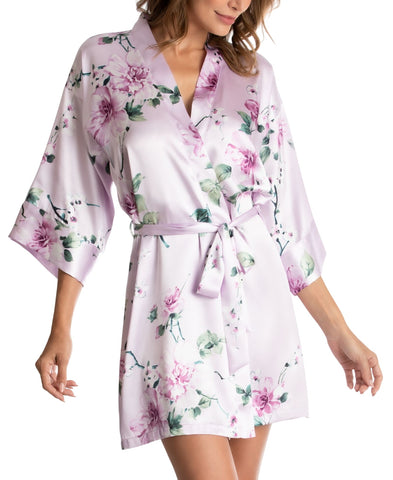 Linea Donatella Womens Floral-Print Satin Wrap Robe BPY230 Pink Floral L/XL