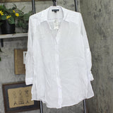 INC International Concepts Tab Long Sleeve Collared Tunic Blouse Bright White M