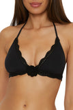 Becca Womens Colette Crochet Flower Halter Swim Bikini Top 843157 Black D