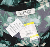 Kasper Print Split-Neck Flutter Bell-Sleeve Blouse Top Evergreen Green Multi M