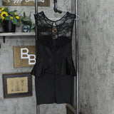 Black Poppy Womens Sheath Ruffle Trim Lace Dress 1667069008392c Black M