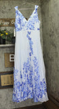 Aqua Pleated Floral V-Neck Maxi Dress IDM12350 Blue Multi XXL