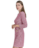 Halston Tweed Faux Wrap Embellished 3/4 Sleeve Shift Dress Fuchsia Pink 12