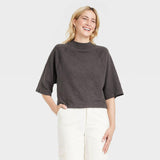 Universal Thread Womens Elbow Sleeve Mock Turtleneck T-Shirt Dark Gray M