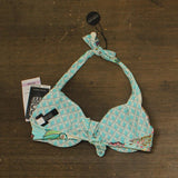 Coco Reef Twist Front Halter Bikini Swim Top Ivory White / Blue Multi 32 - 34D