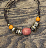 Chico's Strand Cord Accent Bead Fashion Necklace Brown / Gold Multi 20" + 4.5"
