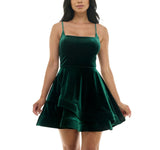 B. Darlin Strap Square Neck Asymmetric Layered Skirt Dress Dark Green 0