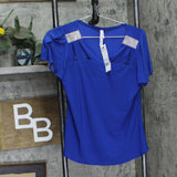 Ny Collection Petite Womens Knit Short Flutter Sleeve Top Surf The Web Blue PM