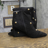 A New Day Studded Faux Suede Mid-Calf Boots with Cone Heel Jet Black 8.5M
